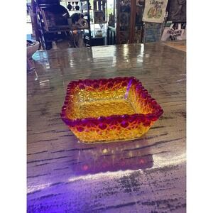 Vintage Amberina Hobbs Brockunie Daisy & Button Square Sauce Dish